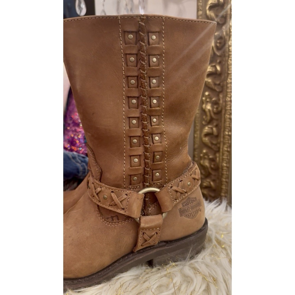Harley-Davidson W Auburn Harness Brown Leather Stud Zippered Motorcycle Boot 8 - Picture 9 of 16